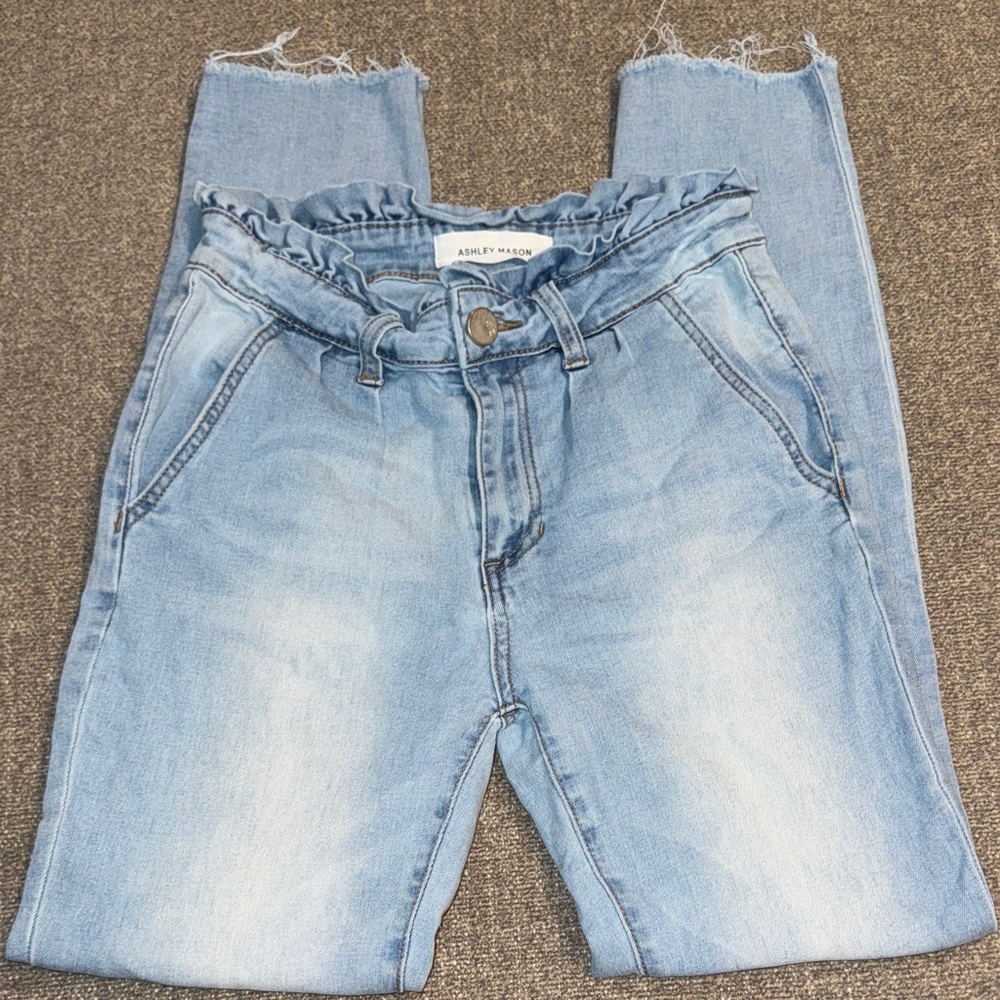 Ashley Mason Light Blue Ankle Jeans with Ruffled Waist